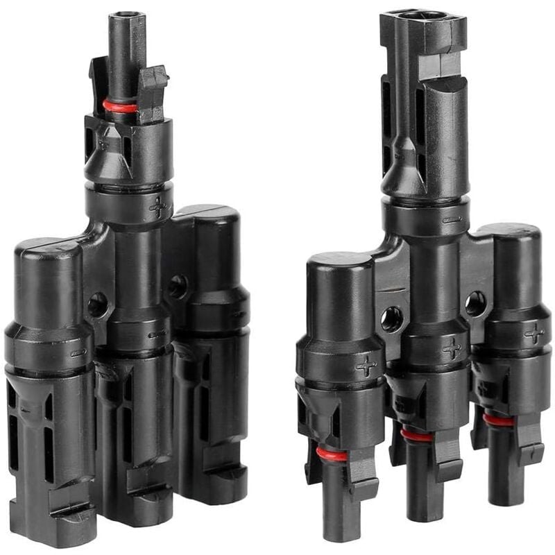 foto del prodotto cavi interruttori accoppiatori cavi connettori di derivazione pannello solare - 1 femmina a 3 maschi (f/mmm) e 1 maschio a 3 femmine (m/fff), 1 paio