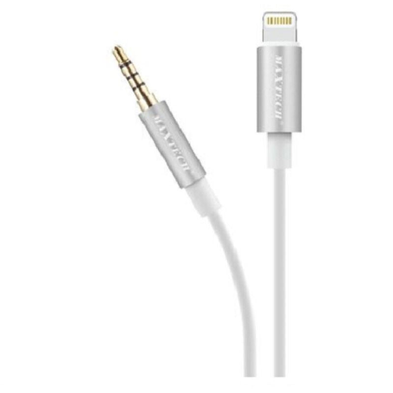 foto del prodotto cavo 2 mt adattatore audio cuffie aux 3,5mm jack tripolare a lightning aux ln03 maxtech