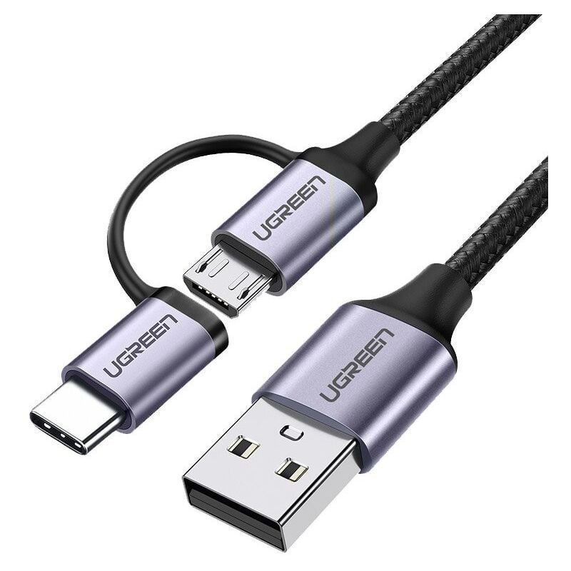 foto del prodotto cavo 2in1, robusto cavo intrecciato usb - microusb usb-c 1m 2,4a nero