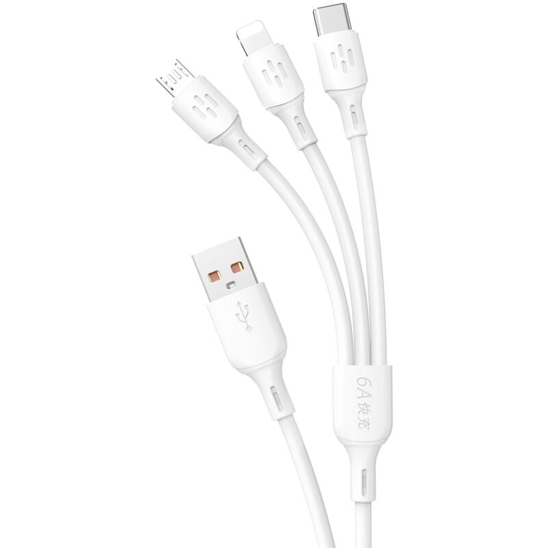 foto del prodotto cavo 3 in 1 da usb-a a usb-c micro usb per iphone lightning 480 mb s 1,2 m bianco