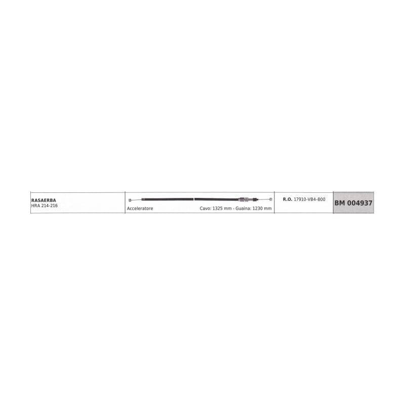 foto del prodotto cavo acceleratore honda rasaerba hra 214 216 cavo 1325 mm guaina 1230 mm