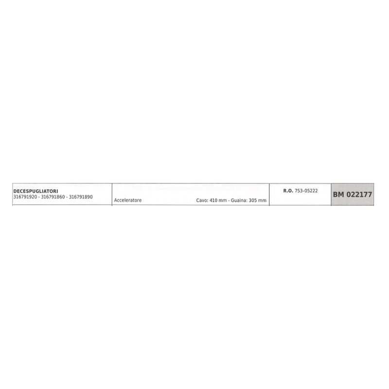 foto del prodotto cavo acceleratore mtd decespugliatore 316791920 cavo 410 mm guaina 305 mm