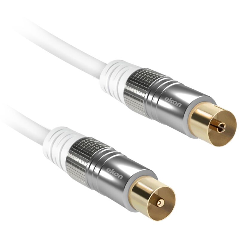 foto del prodotto cavo antenna satellitare con nucleo in ferrite e adattatore antenna incluso bianco 1,8 metri