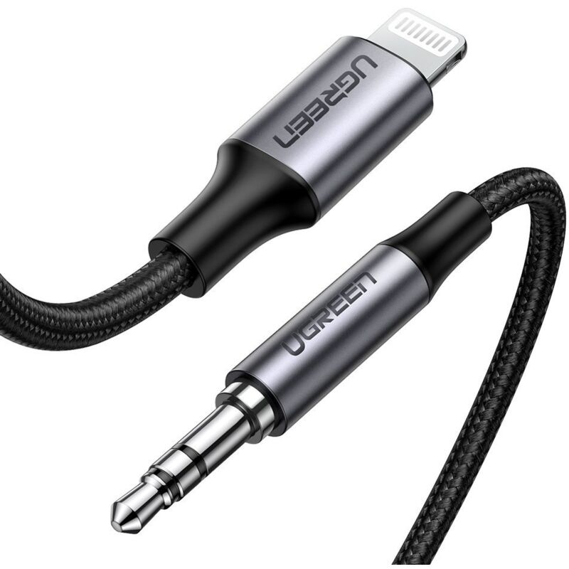 foto del prodotto cavo audio aux per iphone mfi lightning mini jack 3,5 mm 1 m, grigio