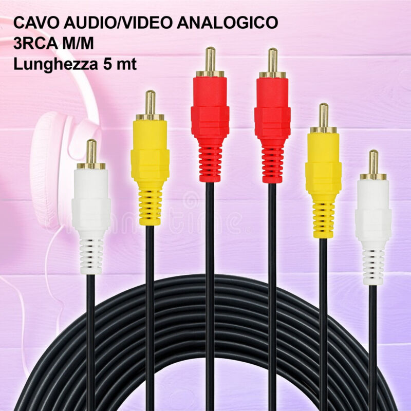 foto del prodotto cavo audio video analogico prolunga da 5 metri 3 rca 3rca maschio maschio maxtech