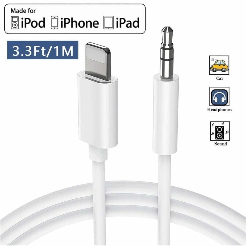 foto del prodotto cavo aux per auto per iphone 11 cavo audio ausiliario a 3,5 mm cavo audio premium per iphone 11 pro 11 pro max xs max xs xr x 7 7 plus 