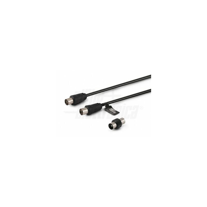foto del prodotto cavo da spina tv coax 9,5mm a presa tv coax 9,5mm con adattatore m m nero 2m