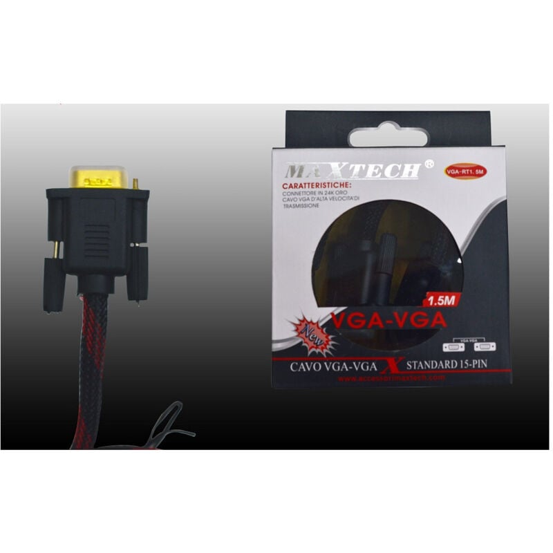 foto del prodotto cavo da vga a vga maschio a maschio 1,5mt cavo telato per pc vga-rt1.5m - - maxtech