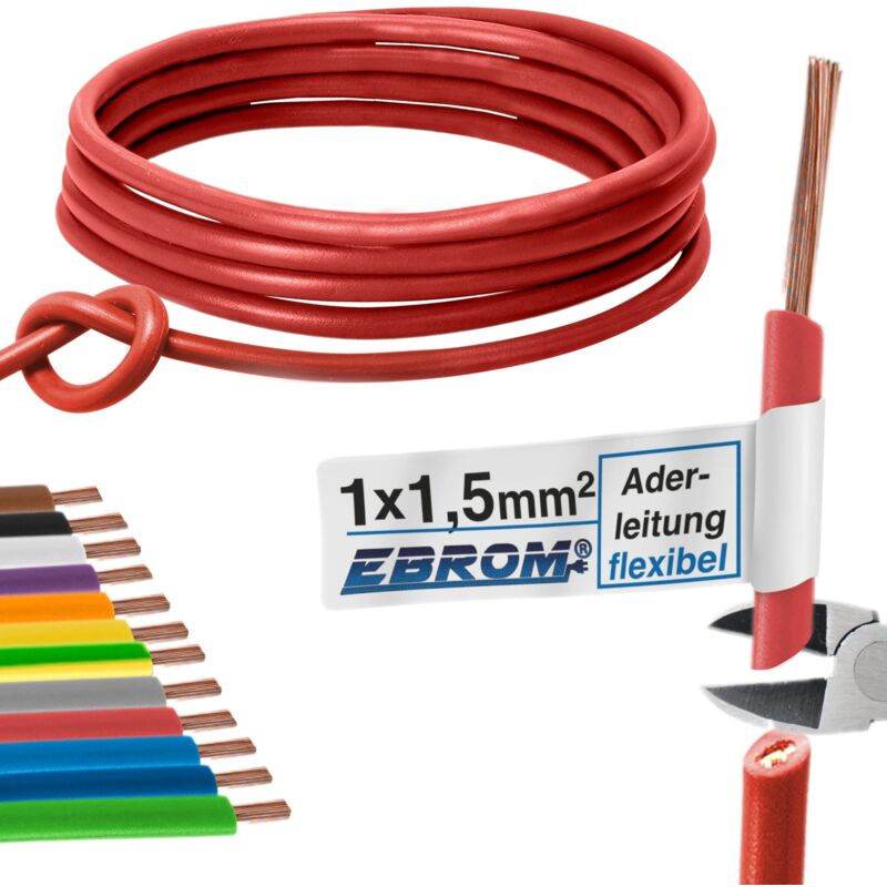 foto del prodotto cavo di cablaggio singolo cavo flessibile 1,5 mm2 cavo in pvc h07v k 1,5 mm colore rosso molte lunghezze disponibili in incrementi di 5