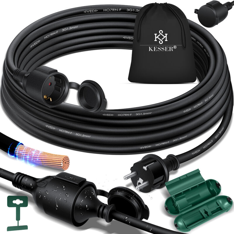 foto del prodotto cavo di prolunga con cappuccio di protezione per esterni per uso interno esterno cavo di alimentazione supplementare 230 v ip44 con spina