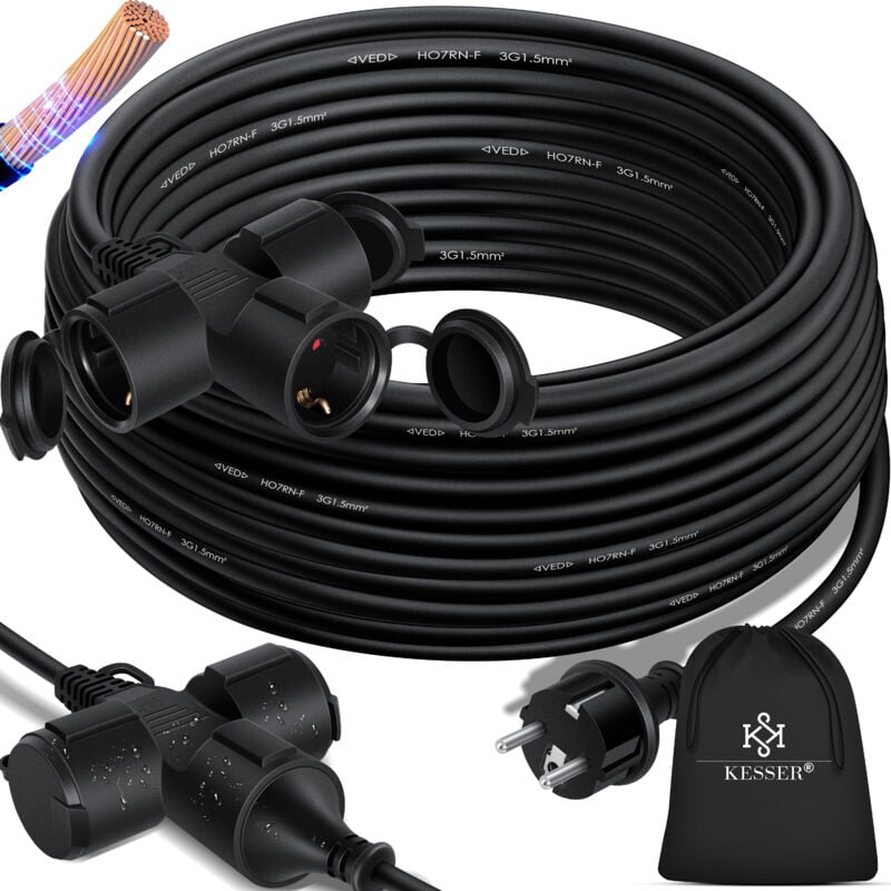 foto del prodotto cavo di prolunga con cappuccio di protezione per esterni per uso interno esterno cavo di prolunga 230 v ip44 con spina a terra nero 25m