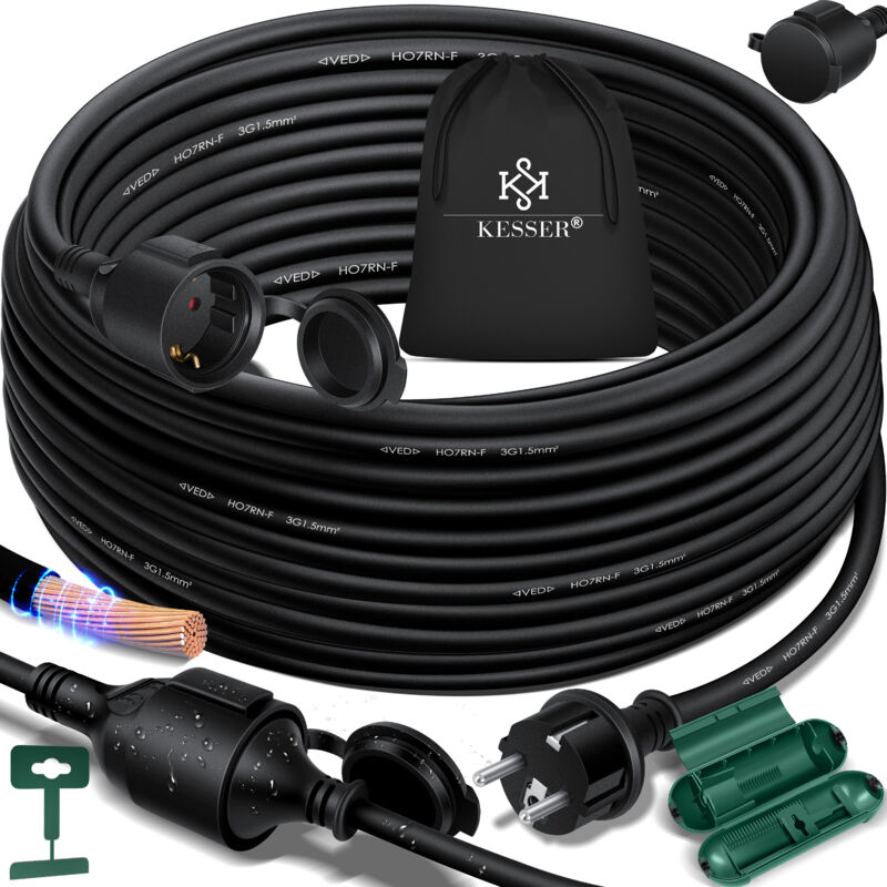foto del prodotto cavo di prolunga con cappuccio di protezione per esterni per uso interno esterno cavo di prolunga 230 v ip44 con spina schuko nero 25m