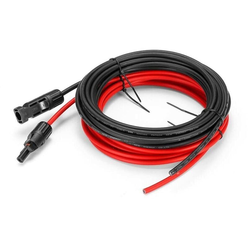 foto del prodotto cavo di prolunga per pannello solare 12 awg da 5 metri con kit adattatore connettori maschio e femmina mc4 5 m rosso 5 m nero kzq