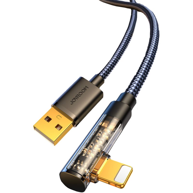 foto del prodotto cavo di ricarica e trasferimento dati lightning usb angolato per iphone 2,4 a 1,2 m, nero