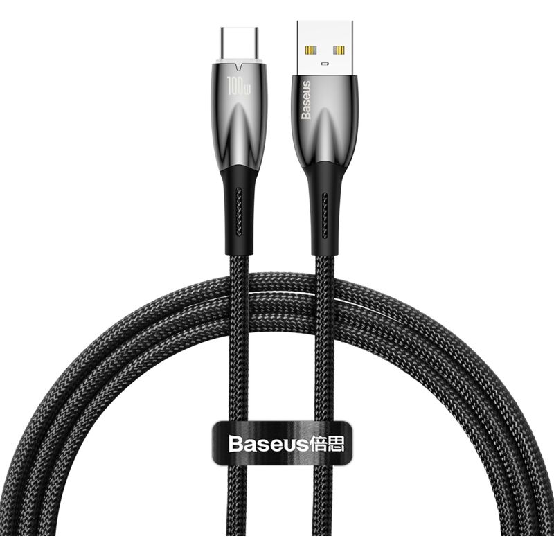 foto del prodotto cavo di ricarica rapida baseus glimmer series usb a usb c 100w 480mb s 1m nero