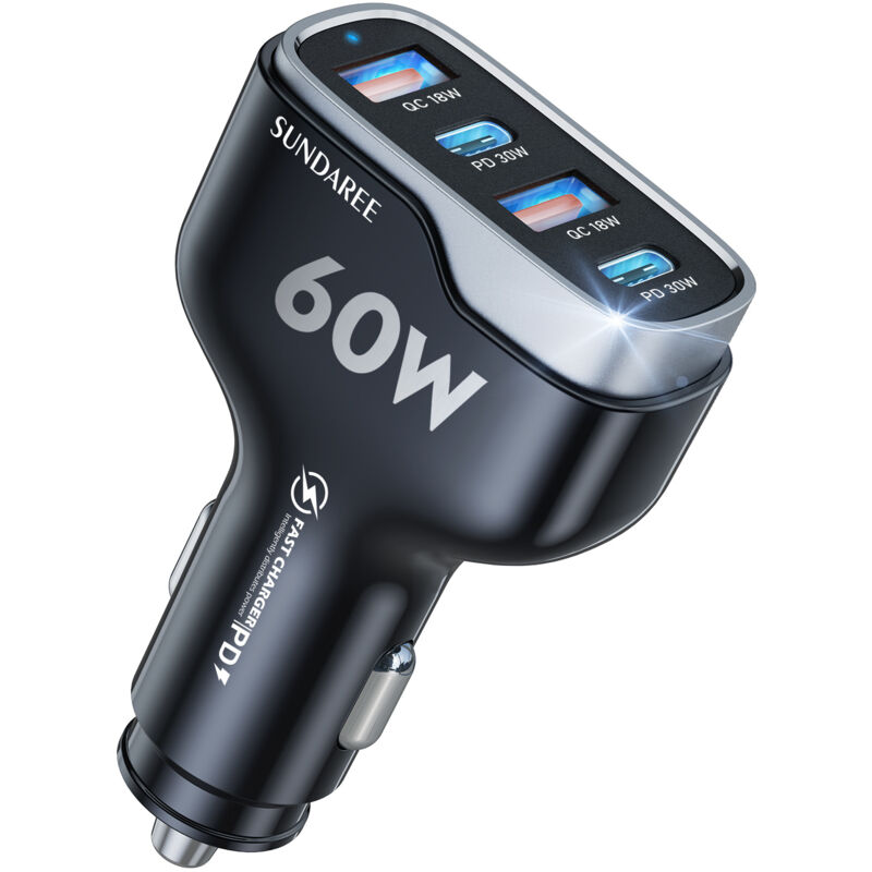 foto del prodotto cavo di ricarica usb c per auto, 4 porte 60 w 9,6 a 12 v, ricarica rapida, accendisigari, cavo usb per auto, caricabatterie per samsung galaxy