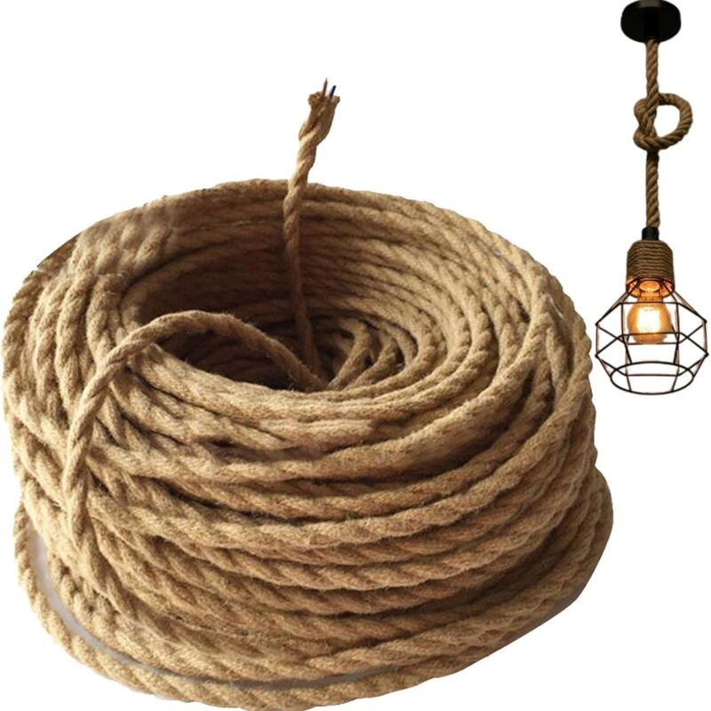 foto del prodotto cavo elettrico intrecciato in corda di canapa retrò in tessuto di illuminazione a led ymyny