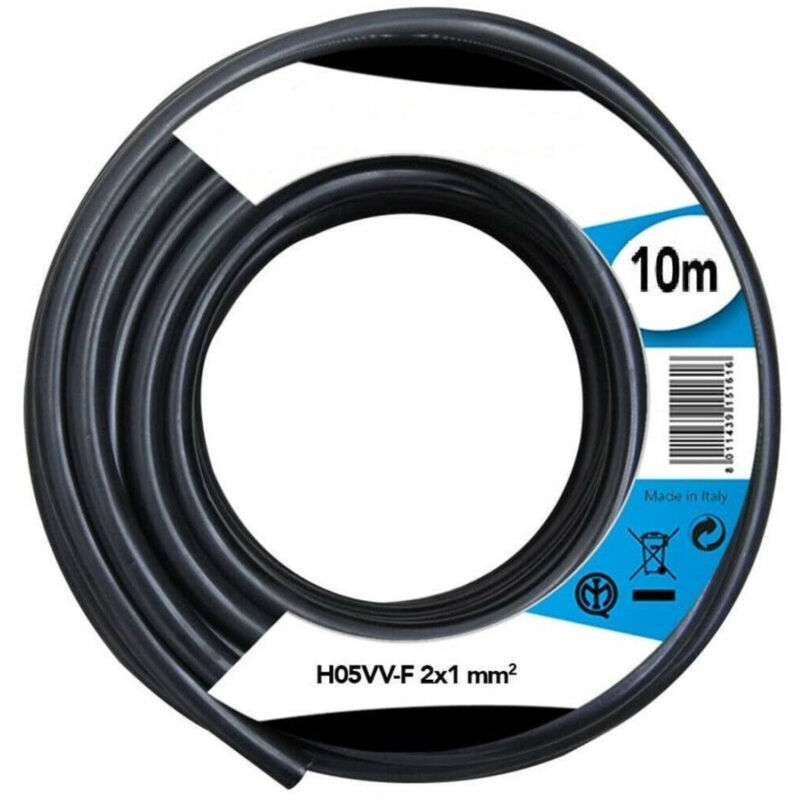 foto del prodotto cavo elettrico prolunga 10mt 2x1 mm h05vv f matassa filo elettrico nero trade shop traesio