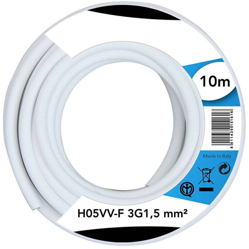foto del prodotto cavo elettrico prolunga 10mt 3g1.5 mm h05vv f matassa filo elettrico bianco trade shop traesio