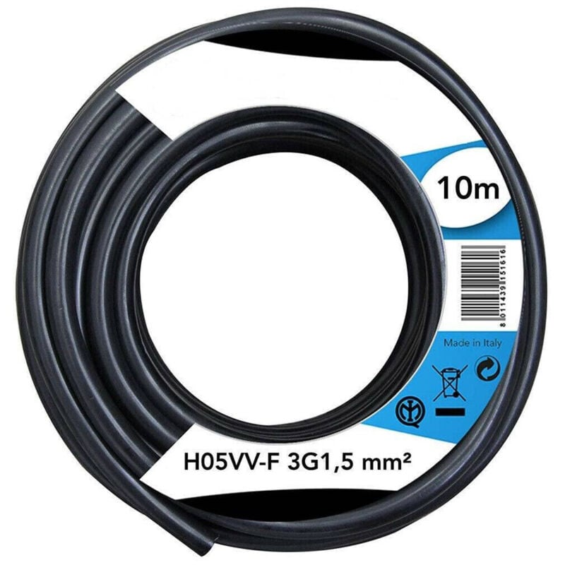 foto del prodotto cavo elettrico prolunga 10mt 3g1.5 mm h05vv f matassa filo elettrico nero trade shop traesio