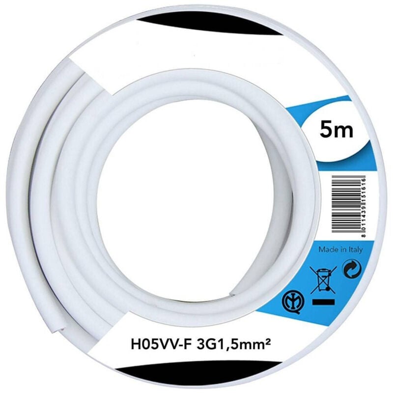 foto del prodotto cavo elettrico prolunga 5mt 3g1.5 mm h05vv f matassa filo elettrico bianco trade shop traesio
