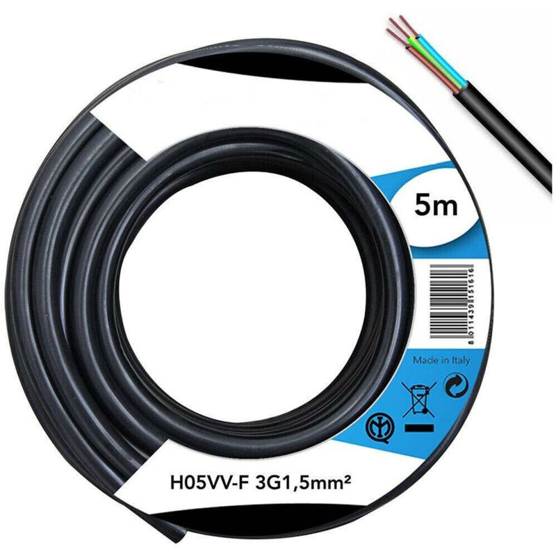 foto del prodotto cavo elettrico prolunga 5mt 3g1.5 mm h05vv f matassa filo elettrico nero trade shop traesio