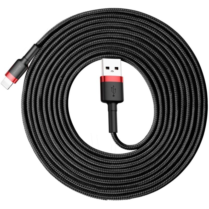 foto del prodotto cavo in nylon resistente cavo usb iphone lightning qc3.0 2a 3m nero e rosso