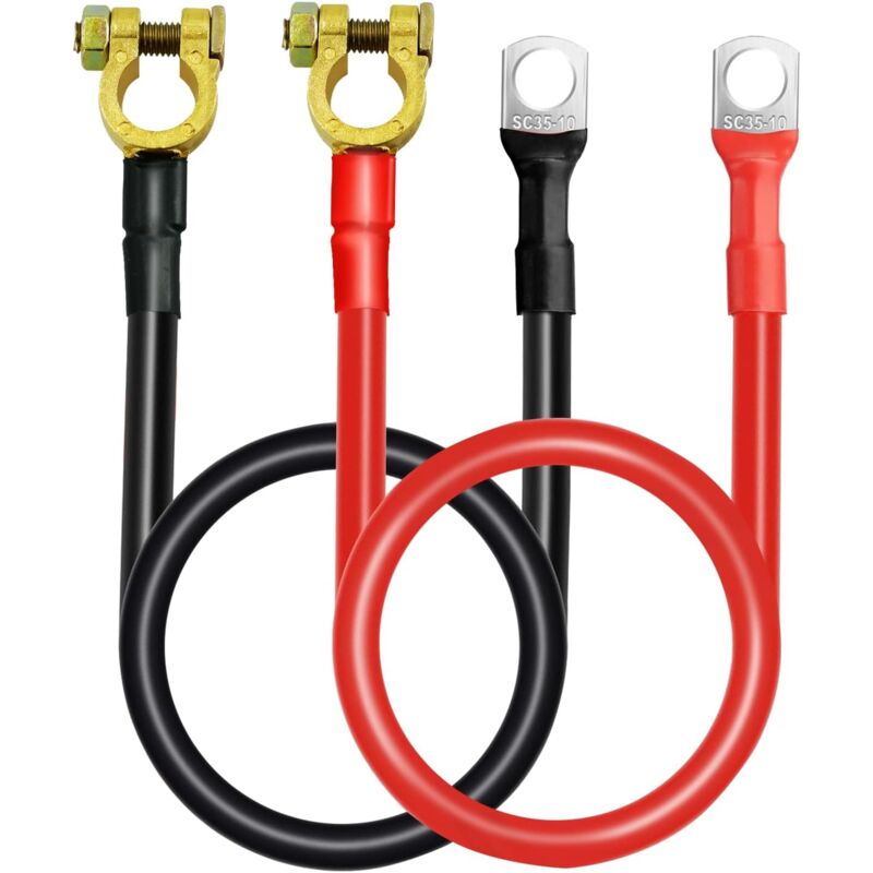 foto del prodotto cavo inverter per batteria 2 pezzi con connettori per terminali della batteria, cavo per batteria 12v 24v 50 cm 2 awg con connettori per terminali