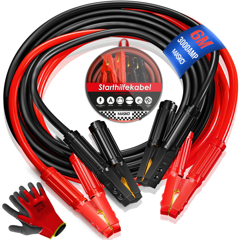 foto del prodotto cavo jumper per motori a benzina e diesel 6 12 24 volt. cavo di avviamento per auto e moto in rame, inclusi guanti e borsa per il trasporto 6m 
