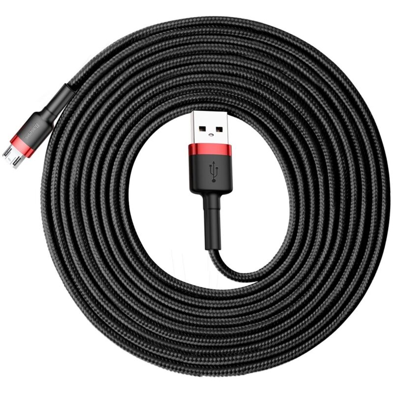 foto del prodotto cavo microusb in nylon resistente 2a 3m nero e rosso