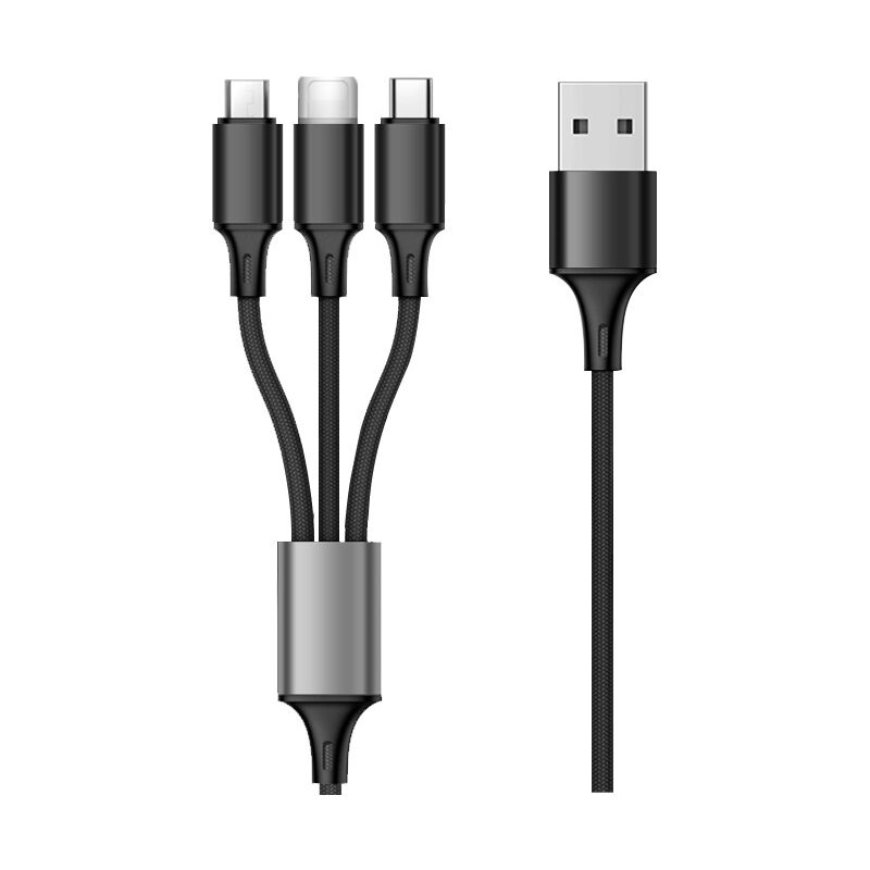 foto del prodotto cavo multi usb teleportation, cavo di ricarica rapida 3 in 1 in nylon intrecciato con caricabatterie multi usb, 1,2 m, nero