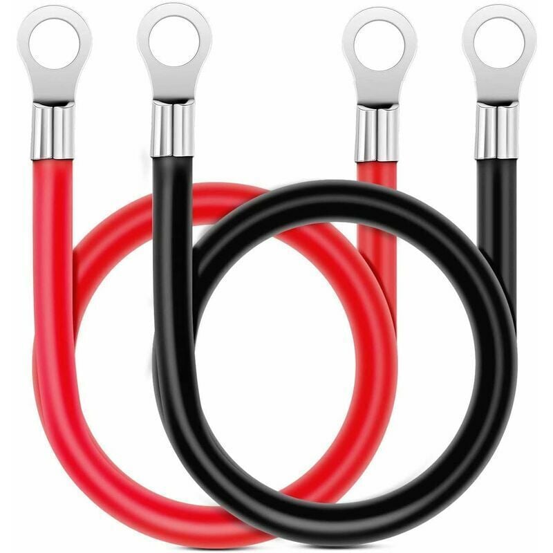foto del prodotto cavo per batteria inverter da 16 mm e 50 cm max 100 a , terminali ad anello rossi e neri in rame stagnato per moto, automobili, imbarcazioni marine