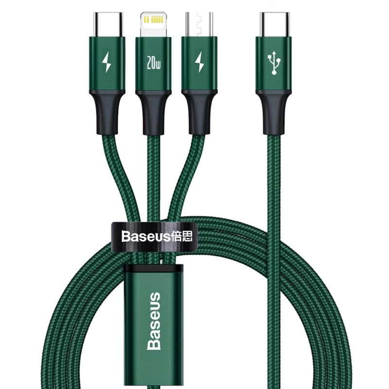 foto del prodotto cavo rapid 3in1 usb c usb c lightning micro usb 20 w 1,5 m verde