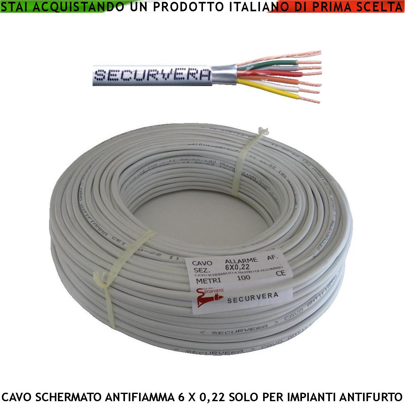 foto del prodotto cavo schermato flessibile antifiamma 6x0,22 mm guaina pvc bianco prot. alluminio poliest drenaggio 6 condut. polariz. fili 7 0,19 mm twistato per impianti di allarme antifurto norma cei 20 22-iii