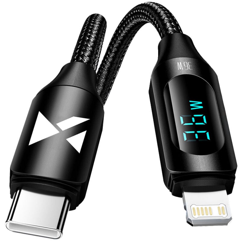 foto del prodotto cavo usb-c - lightning per iphone con display led 36w 1m nero