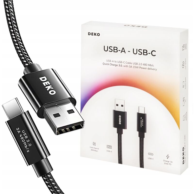 foto del prodotto cavo usb c ricarica rapida 3a per android auto usb type c 2m deko