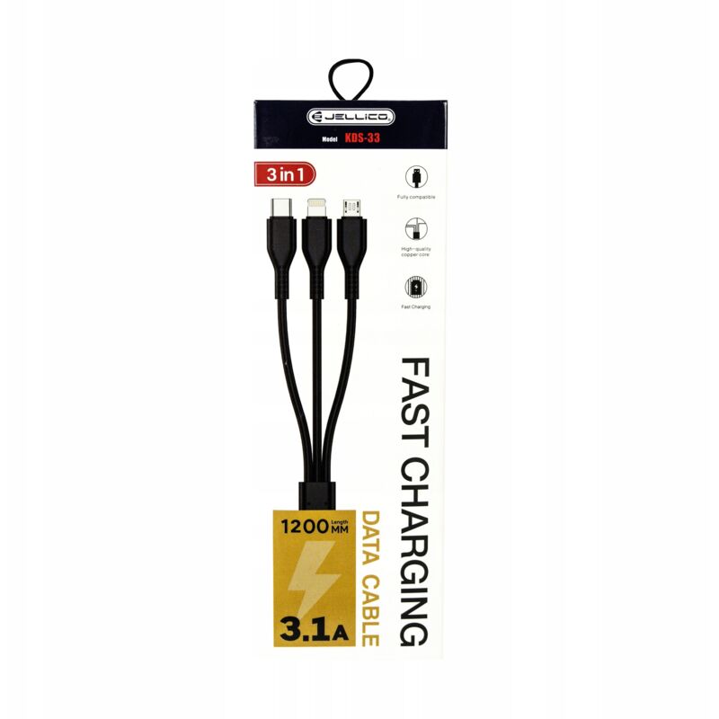 foto del prodotto cavo usb usb c micro lightning 3.1a cavo 3in1