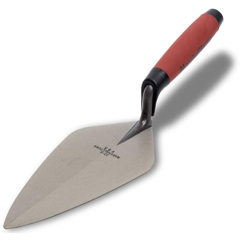 foto del prodotto cazzuola marshalltown cazzuola london style con manico ergonomico durasoft, in acciaio al carbonio, con punta larga e collo dritto, dimensioni della