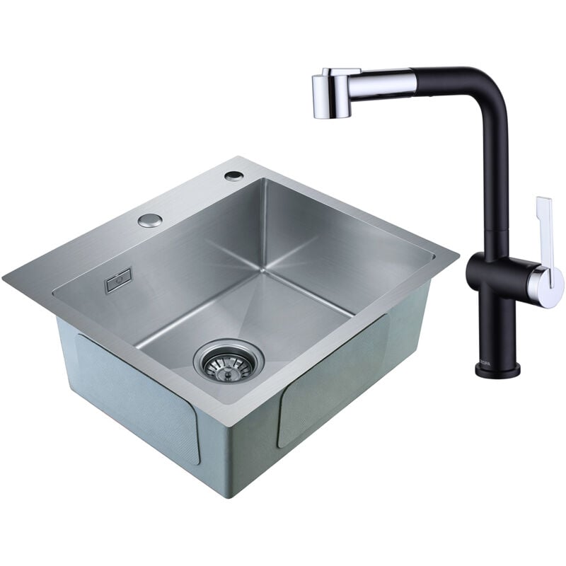 foto del prodotto cecipa 2 en 1 lavelli da cucina trafilatura in acciaio inox 50 x 45 x 18.5 cm, senza distributore di sapone rubinetto cucina estraibile colore