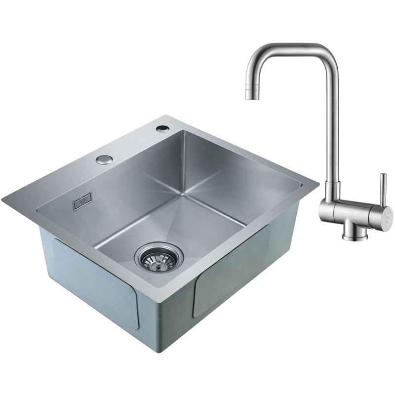foto del prodotto cecipa 2 en 1 lavelli da cucina trafilatura in acciaio inox 50 x 45 x 18.5 cm, senza distributore di sapone rubinetto cucina miscelatore lavello