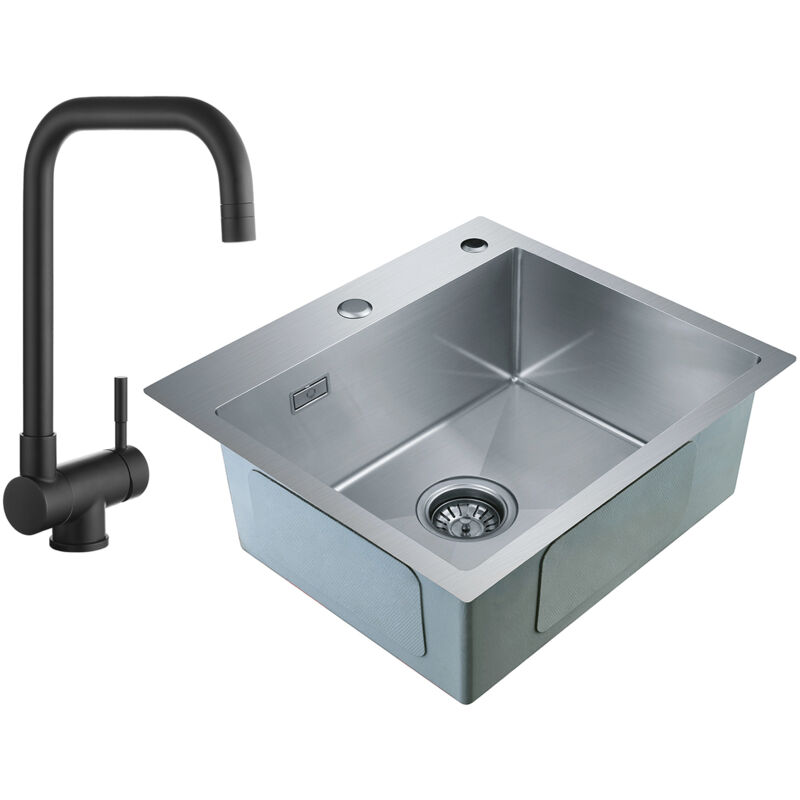 foto del prodotto cecipa 2 en 1 lavelli da cucina trafilatura in acciaio inox 50 x 45 x 18.5 cm, senza distributore di sapone rubinetto da cucina pieghevole come