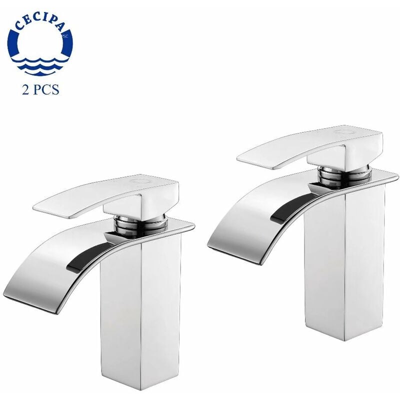 foto del prodotto cecipa 2 pcs miscelatore lavabo cromo, miscelatore monocomando cascata miscelatore lavabo con acqua calda e fredda per lavabi corti cromo