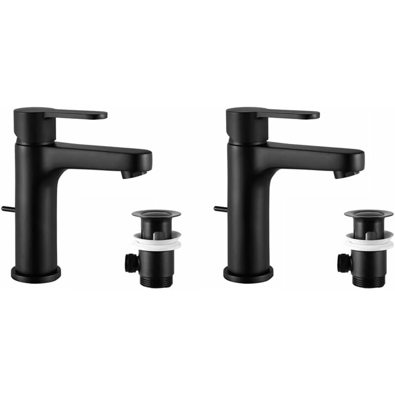 foto del prodotto cecipa 2 pcs rubinetto per lavabo nero con asta di trazione, rubinetto per bagno con altezza di erogazione 112 mm, rubinetto per il bagno ad alta