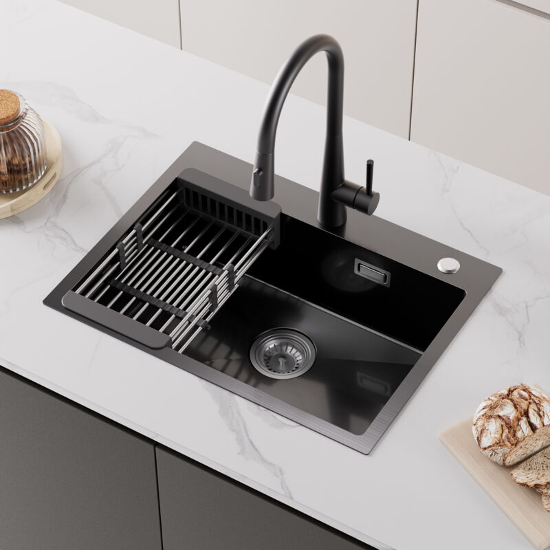 foto del prodotto cecipa 60 45 18 cm lavello da cucina nero lavello a 1 vasca con cestello di scarico lavello cucina in acciaio inox 201 di grande capacit 
