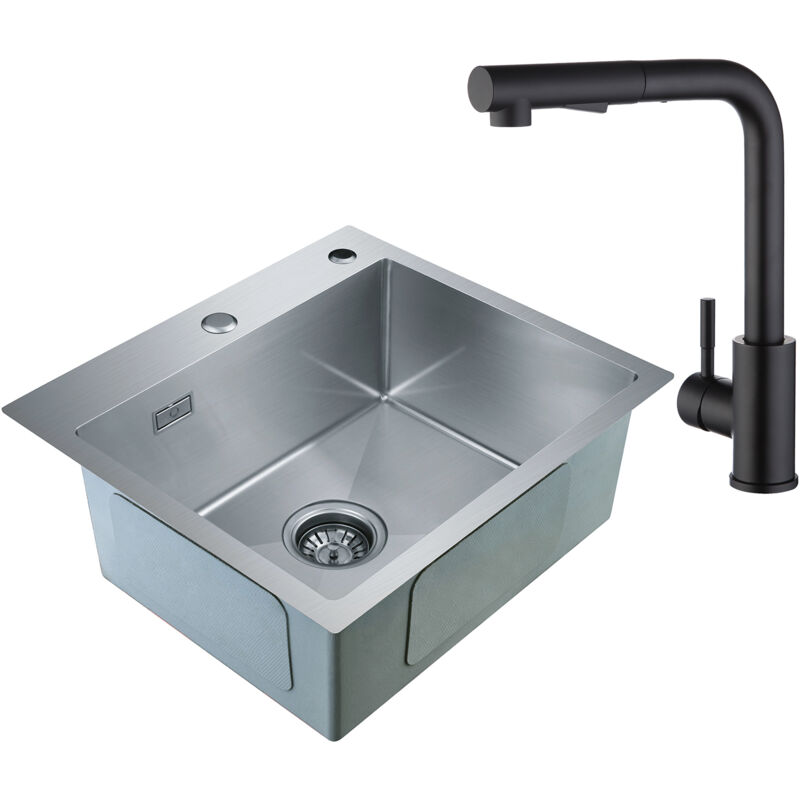 foto del prodotto cecipa lavelli da cucina 2 in 1 in acciaio inox 50 x 45 x 18,5 cm, senza distributore di sapone rubinetto da cucina estraibile in acciaio inox