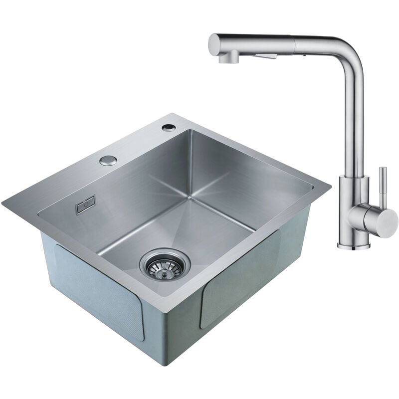 foto del prodotto cecipa lavelli da cucina trafilatura in acciaio inox 50 x 45 x 18.5 cm, senza distributore di sapone rubinetto da cucina tirabile in acciaio