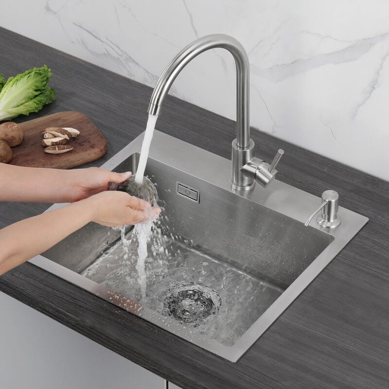 foto del prodotto cecipa lavelli da cucina una vasca, lavandino cucina 50 x 45 x 18.5 cm, lavelli quadrato cucina in acciaio inox senza distributore di sapone 
