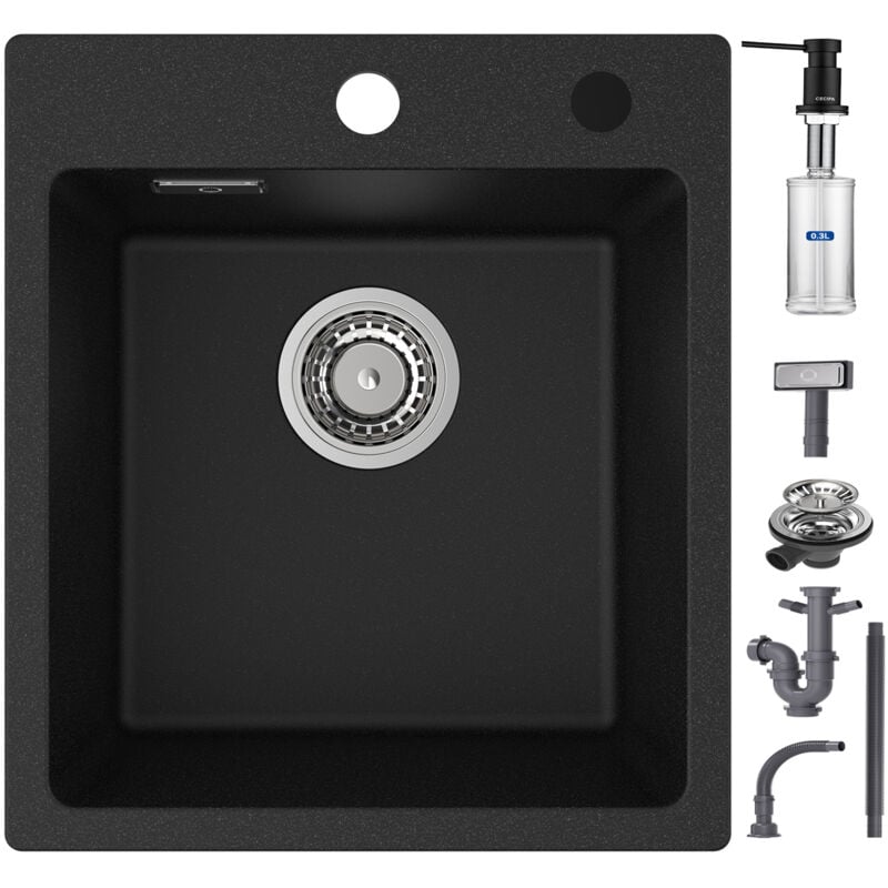 foto del prodotto cecipa lavelli una vasca lavello quarzo nero 40x45cm dosatore sapone lavelli cucina in quarzo lavello cucina in granito, 1 vasca incasso