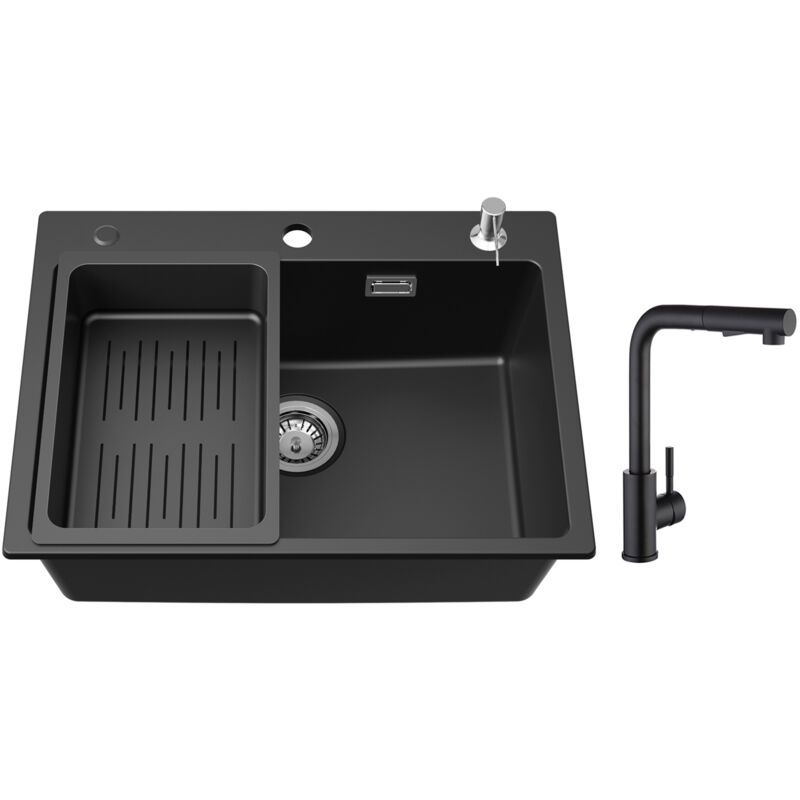 foto del prodotto cecipa lavello 1 vasca 60x45 cm con cestello di scarico e dispenser per sapone miscelatore da cucina con doccia estraibile 2 modalit di getto
