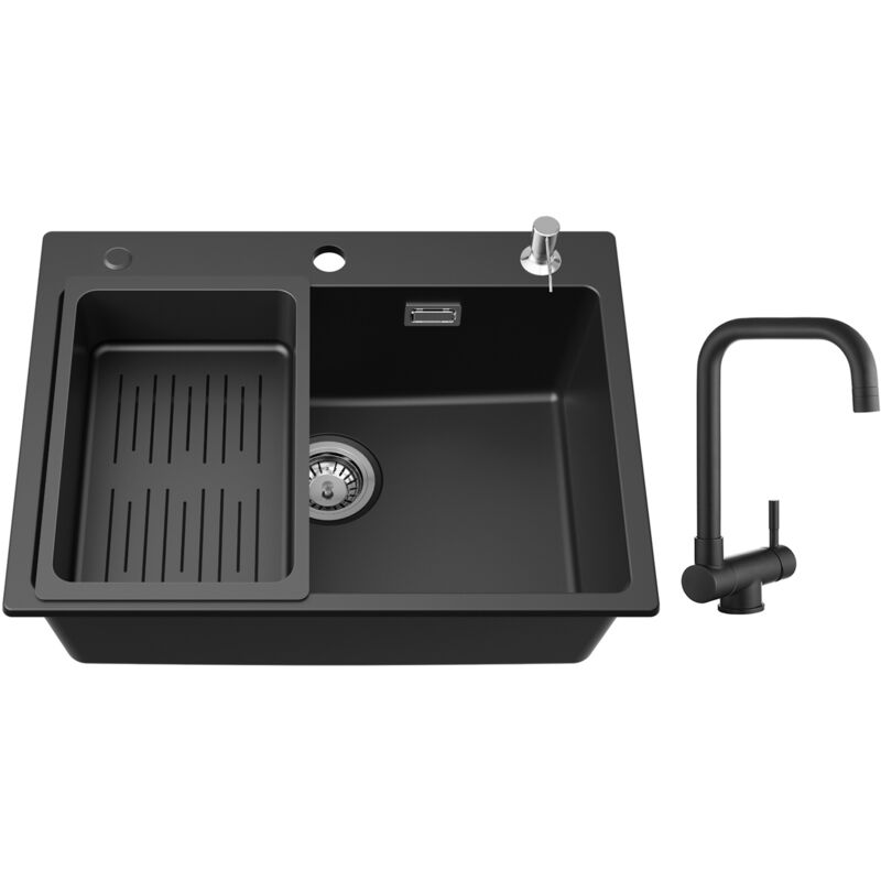 foto del prodotto cecipa lavello 1 vasca 60x45 cm con cestello di scarico e dispenser per sapone rubinetto da cucina pieghevole miscelatore pieghevole sotto finestra